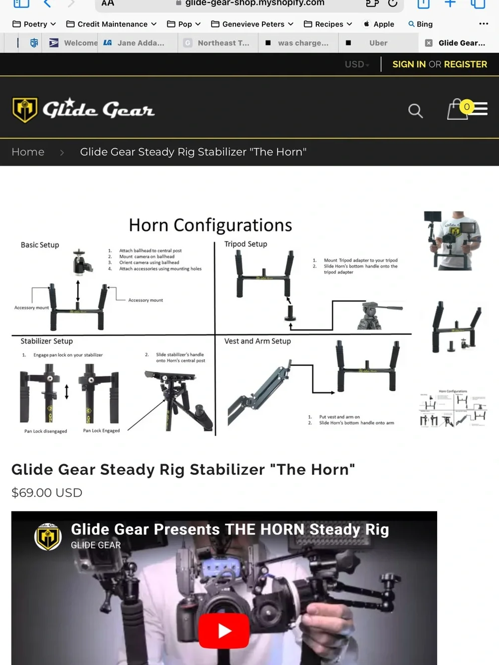 NWOT “The Horn” Steady Rig Stabilizer - Black with Yellow Logo